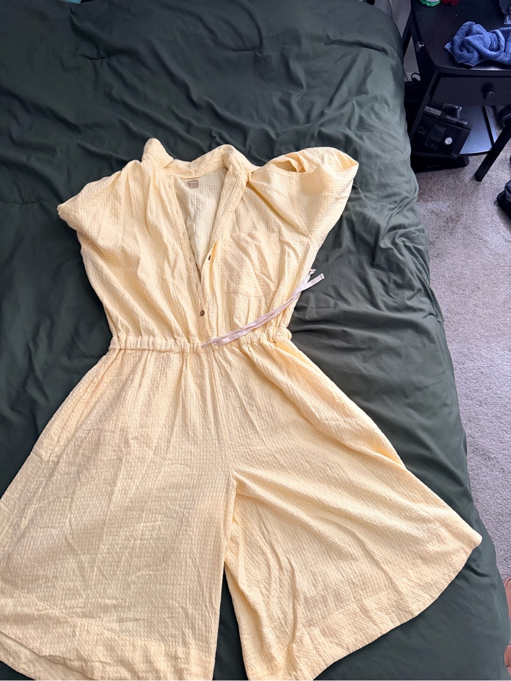 **Flawed** Free People Yellow Button-Front Textured Jumpsuit - Picture 2 of 11
